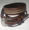 M and F Western Product N2474202 Men's Ranger Belt in Brown Leather with Fancy Woven Back